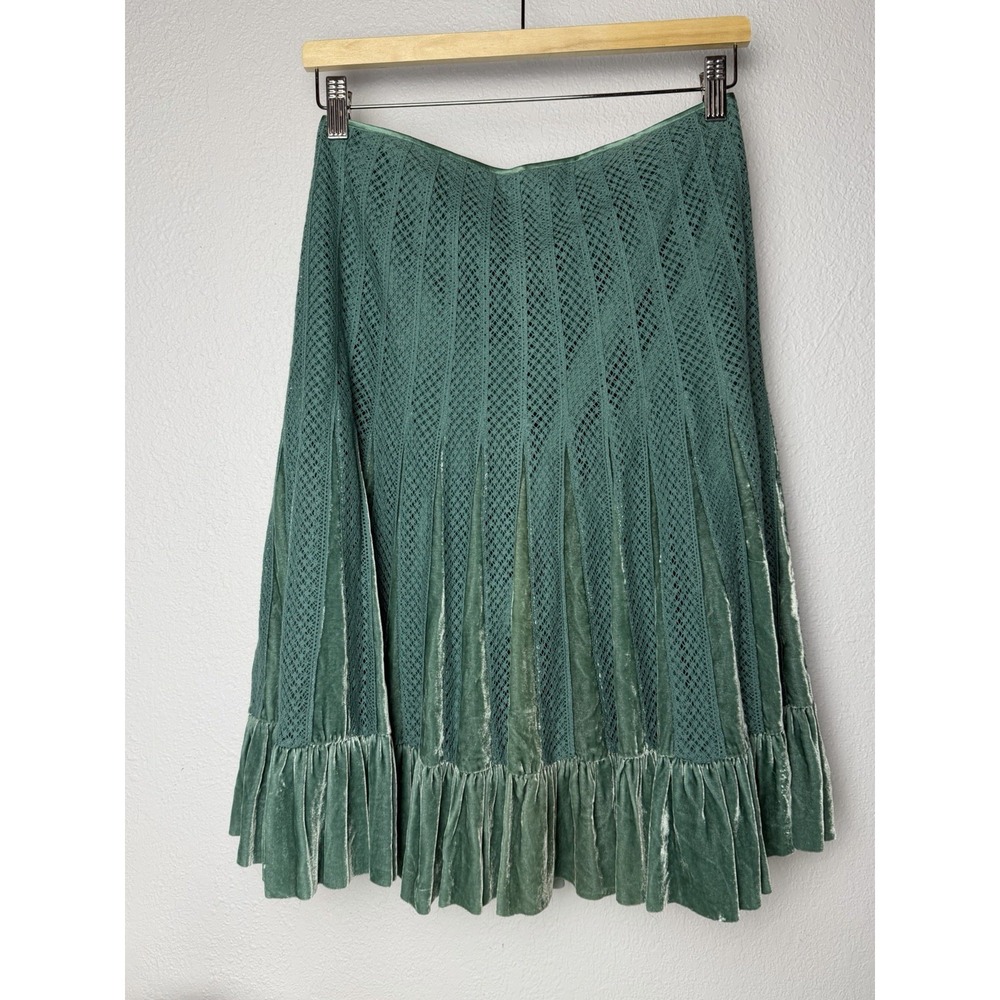 Vintage Boho Velvet Lace Panel Midi‎ Skirt Prairie Cottagecore No Label